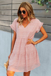 Thumbnail for Printed V-Neck Short Sleeve Tiered Dress