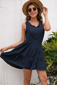Thumbnail for Tassel Tie Lace Trim Sleeveless Dress