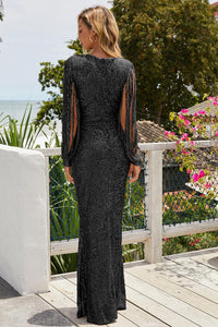 Thumbnail for Sequin Fringe Sleeve Maxi Dress