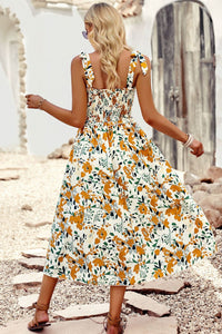 Thumbnail for Printed Smocked Tie Shoulder Dress