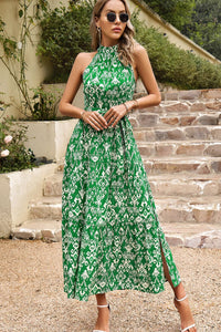 Thumbnail for Printed Mock Neck Sleeveless Split Dress