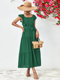 Thumbnail for Tie Belt Ruffled Tiered Dress