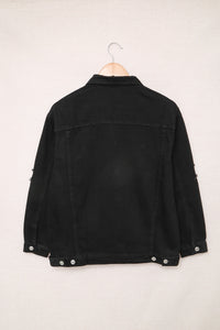 Thumbnail for Distressed Button-Up Denim Jacket with Pockets