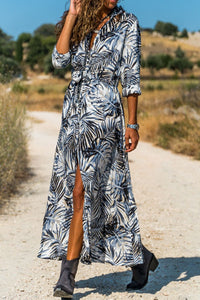 Thumbnail for Botanical Print Maxi Shirt Dress