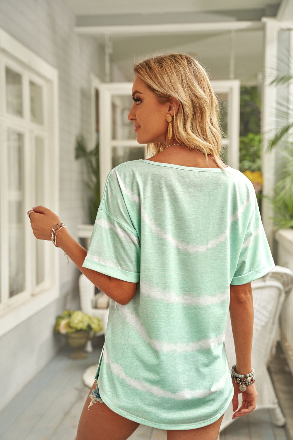 Tie-Dye Slit Dropped Shoulder Tee Shirt - MiaMore | Luxary Classic Charm