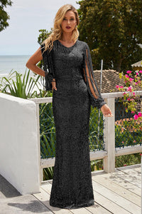 Thumbnail for Sequin Fringe Sleeve Maxi Dress