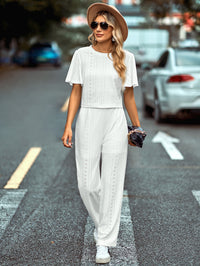 Thumbnail for Textured Flutter Sleeve Top and Pants Set