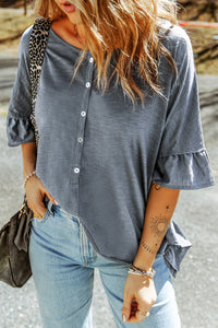 Thumbnail for Button Front Flounce Sleeve Tee - MiaMoré