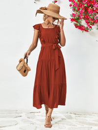 Thumbnail for Tie Belt Ruffled Tiered Dress