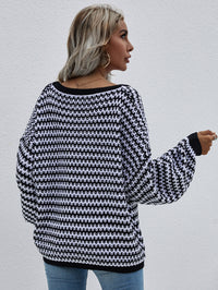Thumbnail for Striped Drop Shoulder V-Neck Pullover Sweater