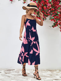 Thumbnail for Printed Spaghetti Strap Tiered Midi Dress