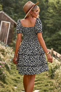 Thumbnail for Smocked Sweetheart Neck Flounce Sleeve Mini Dress