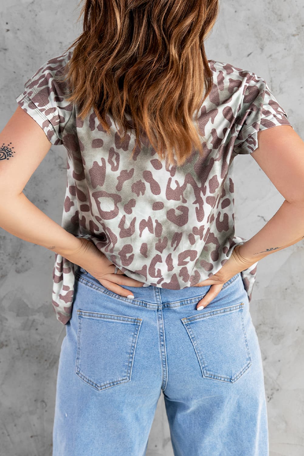 Leopard Layered Flutter Sleeve Tee Shirt - MiaMore | Luxary Classic Charm
