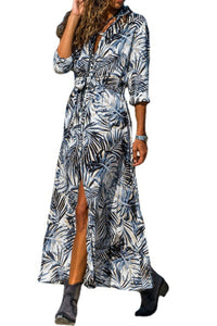 Thumbnail for Botanical Print Maxi Shirt Dress