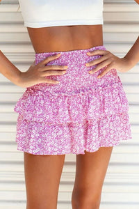 Thumbnail for Printed Frill Trim Smocked Mini Skirt