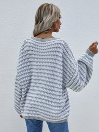 Thumbnail for Striped Drop Shoulder V-Neck Pullover Sweater