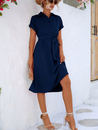 Thumbnail for Cuffed Short Sleeve Belted Shirt Dress