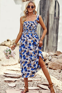 Thumbnail for Printed Smocked Tie Shoulder Dress