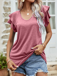 Thumbnail for Layered Flutter Sleeve V-Neck Top - MiaMore | Luxary Classic Charm
