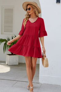 Thumbnail for Tied Flounce Sleeve Mini Dress