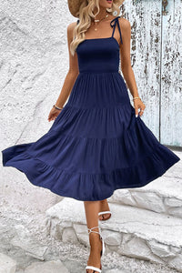 Thumbnail for Tie-Shoulder Tiered Midi Dress