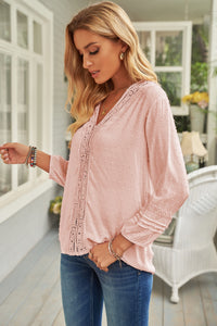 Thumbnail for Swiss Dot Three-Quarter Sleeve Spliced Lace Blouse - MiaMore | Luxary Classic Charm