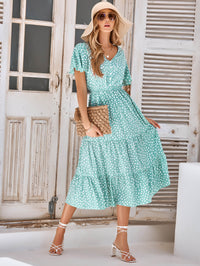 Thumbnail for Printed Flutter Sleeve Tiered Dress