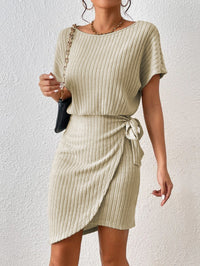 Thumbnail for Ribbed Boat Neck Short Sleeve Dress