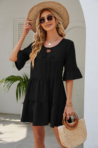 Thumbnail for Tied Flounce Sleeve Mini Dress