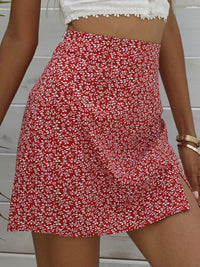 Thumbnail for Ditsy Floral Slit Mini Skirt