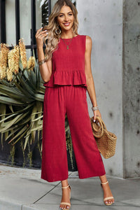 Thumbnail for Decorative Button Ruffle Hem Tank and Pants Set