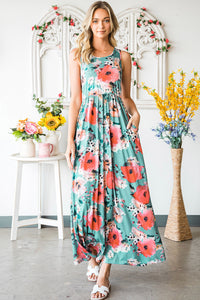 Thumbnail for Floral Sleeveless Maxi Dress with Pockets