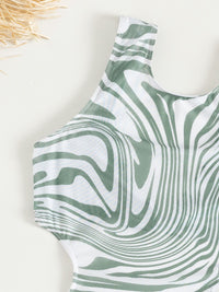 Thumbnail for Abstract Print Tie Back Three-Piece Swim Set