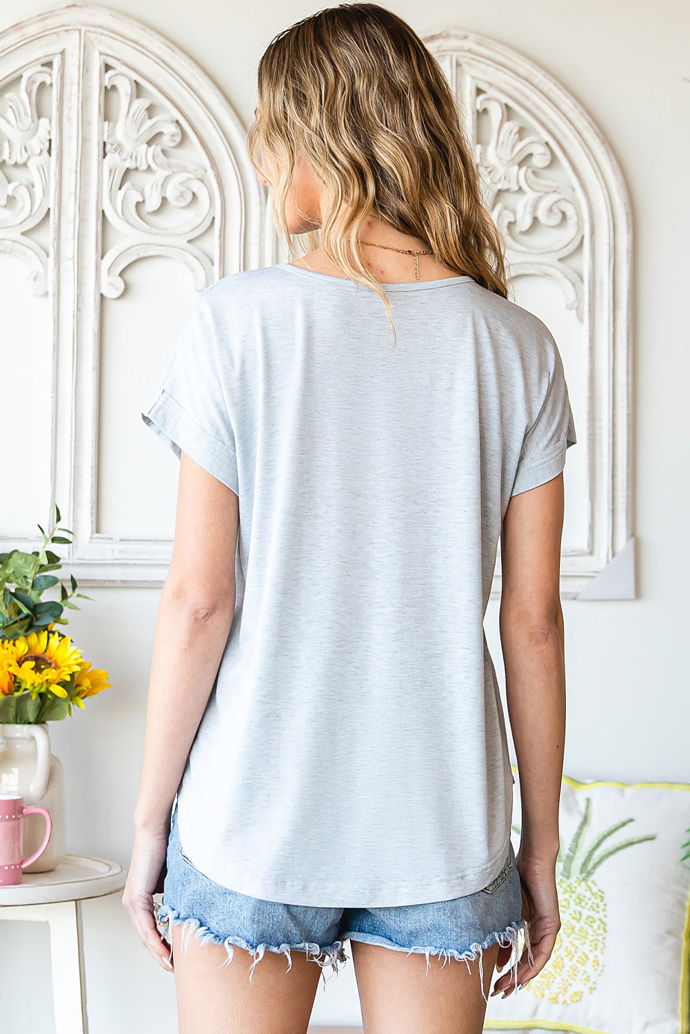 Buttoned V-Neck Tee - MiaMoré