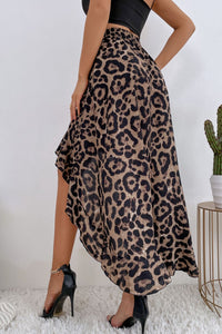 Thumbnail for Leopard Ruffle Hem High-Low Skirt