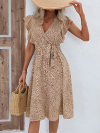 Thumbnail for Printed Tie Waist Surplice Neck Dress