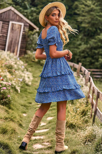 Thumbnail for Smocked Sweetheart Neck Flounce Sleeve Mini Dress