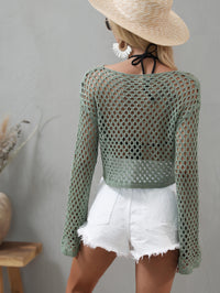 Thumbnail for Openwork Flare Sleeve Cropped Cover Up