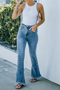 Thumbnail for Frayed Hem Flare Jeans