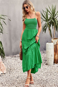 Thumbnail for Smocked Lace-Up Tiered Dress