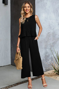 Thumbnail for Decorative Button Ruffle Hem Tank and Pants Set