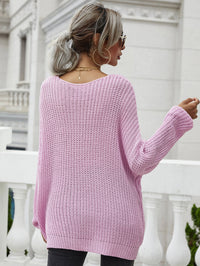 Thumbnail for Rib-Knit Drop Shoulder V-Neck Pullover Sweater
