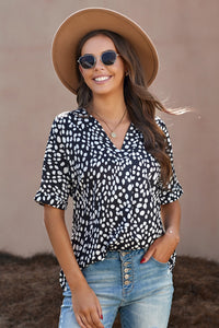 Thumbnail for Printed V-Neck Cuffed Tunic Top - MiaMore | Luxary Classic Charm