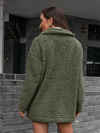 Thumbnail for Zip-Up Collared Teddy Jacket