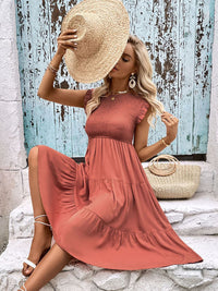 Thumbnail for Smocked Round Neck Tiered Dress