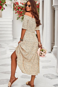 Thumbnail for Printed Off-Shoulder Half Sleeve Midi Dress