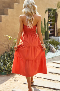 Thumbnail for Smocked Strapless Tiered Midi Dress