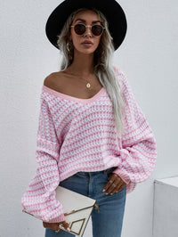 Thumbnail for Striped Drop Shoulder V-Neck Pullover Sweater