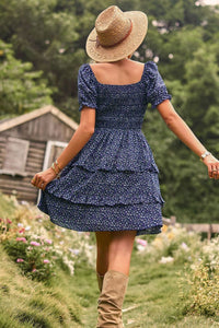Thumbnail for Smocked Sweetheart Neck Flounce Sleeve Mini Dress