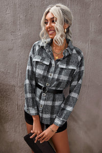Thumbnail for Plaid Raglan Sleeve Shirt Jacket with Breast Pockets